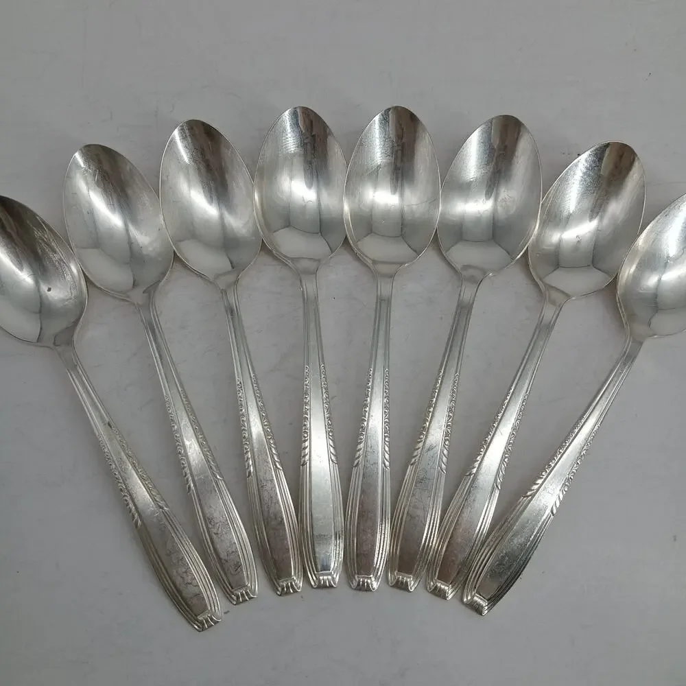 8X Tbsp Harmony House by Wallace Serenade Silverplate Flatware Table Spoons Vtg